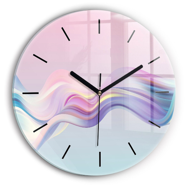 Round glass clock Pastel Wave Abstraction