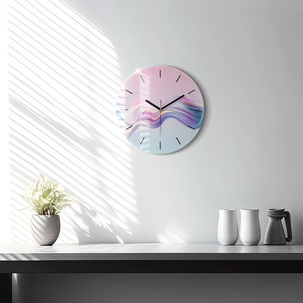 Round glass clock Pastel Wave Abstraction