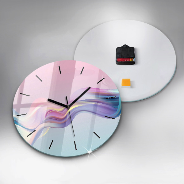 Round glass clock Pastel Wave Abstraction