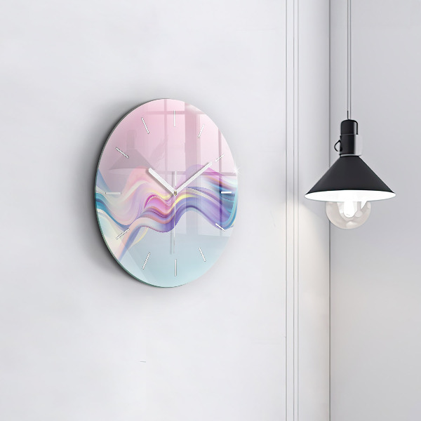 Round glass clock Pastel Wave Abstraction