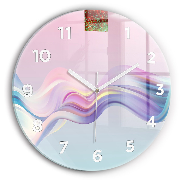 Round glass clock Pastel Wave Abstraction
