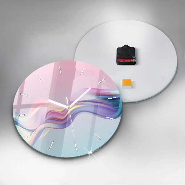 Round glass clock Pastel Wave Abstraction
