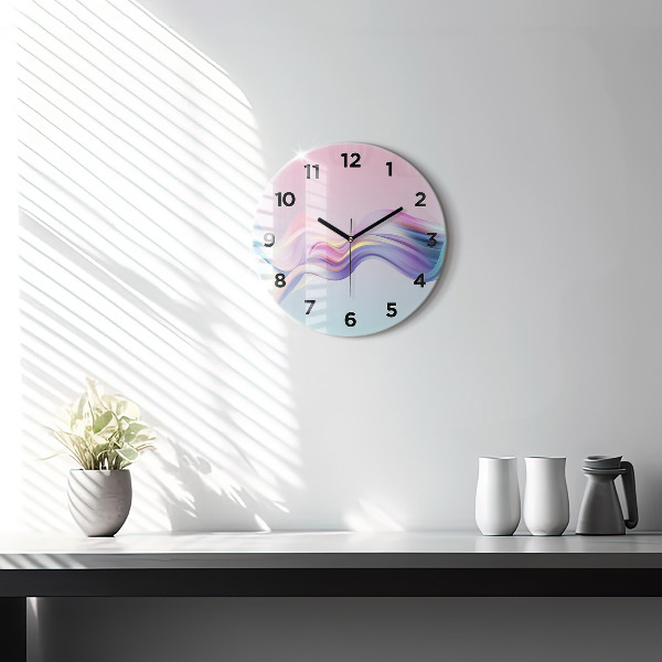 Round glass clock Pastel Wave Abstraction