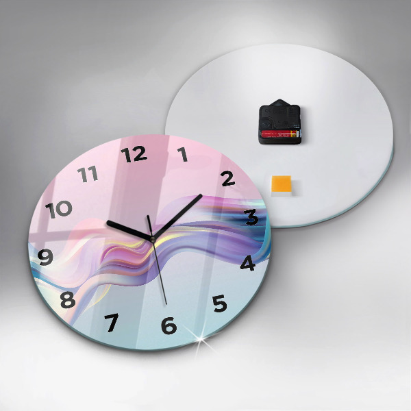 Round glass clock Pastel Wave Abstraction