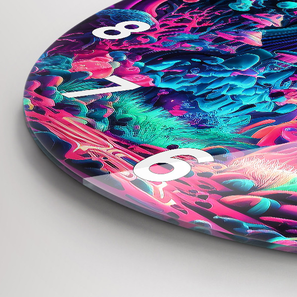 Round glass clock Neon mushrooms