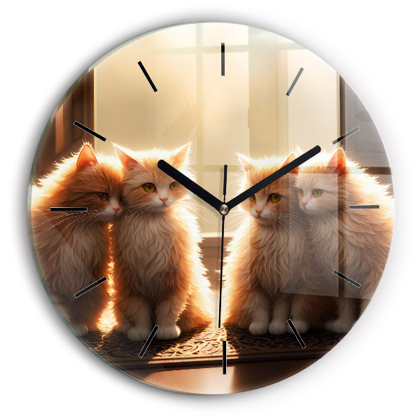Round glass clock Four Kittens in the Sun