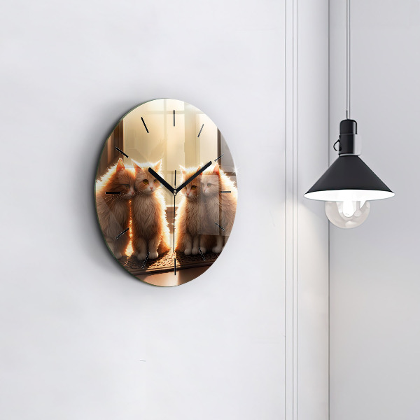 Round glass clock Four Kittens in the Sun
