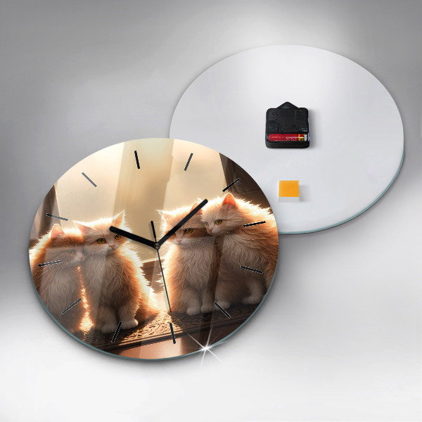 Round glass clock Four Kittens in the Sun