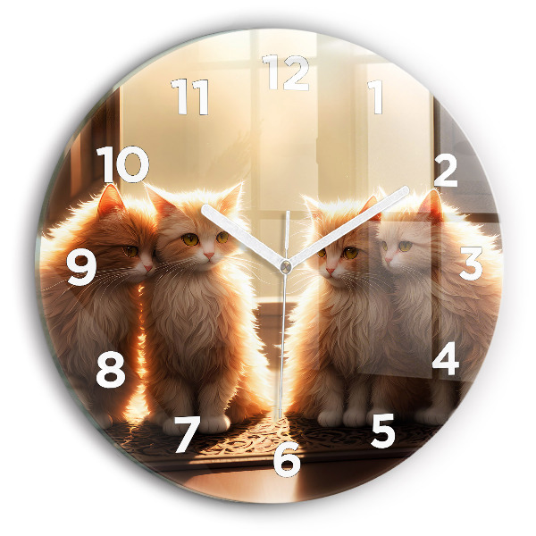 Round glass clock Four Kittens in the Sun