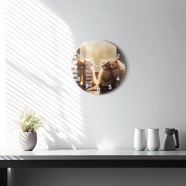 Round glass clock Four Kittens in the Sun