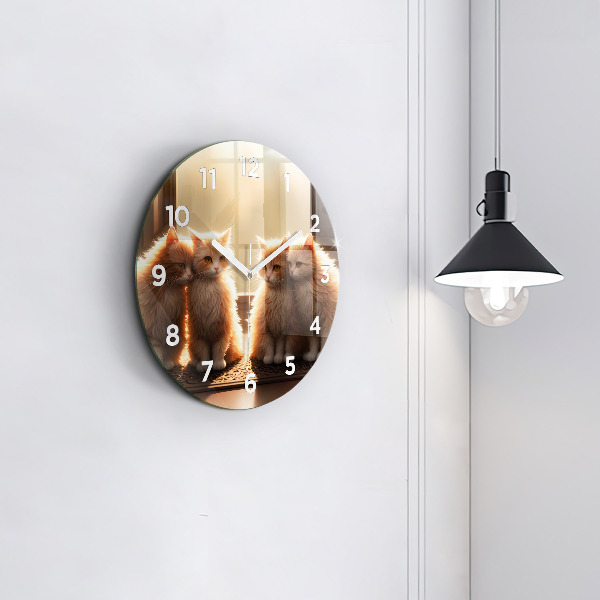 Round glass clock Four Kittens in the Sun