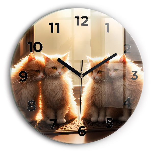 Round glass clock Four Kittens in the Sun