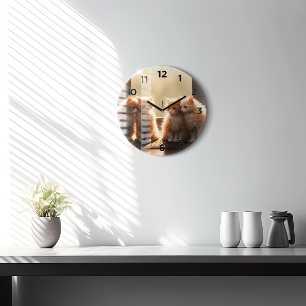 Round glass clock Four Kittens in the Sun