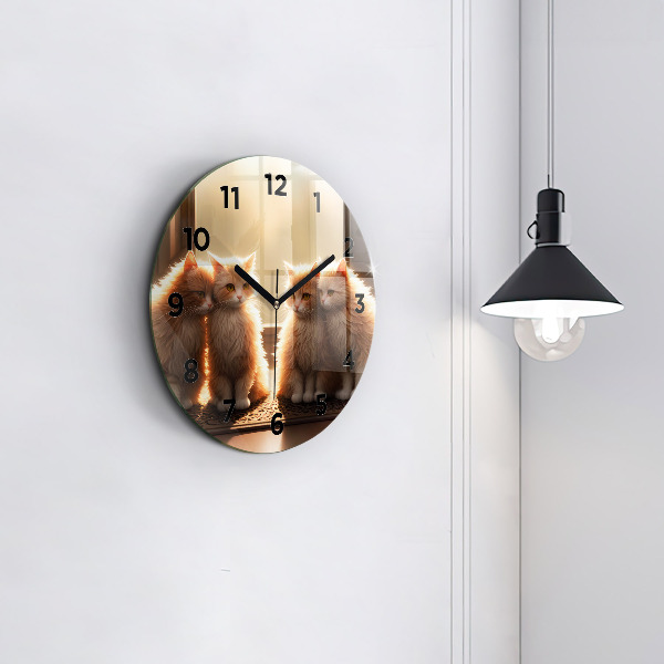 Round glass clock Four Kittens in the Sun