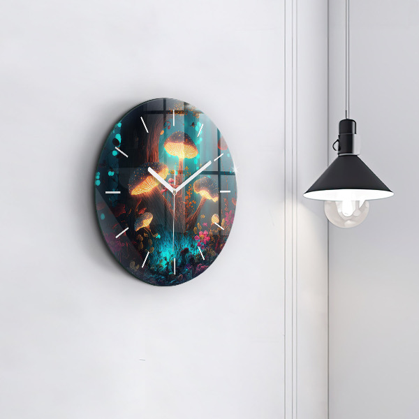 Round glass clock Forest and magic mushrooms