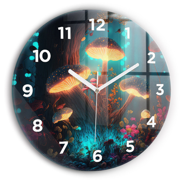 Round glass clock Forest and magic mushrooms