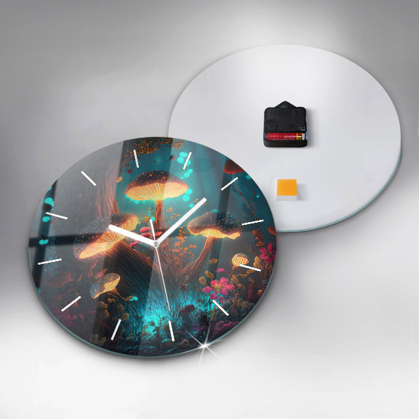 Round glass clock Forest and magic mushrooms