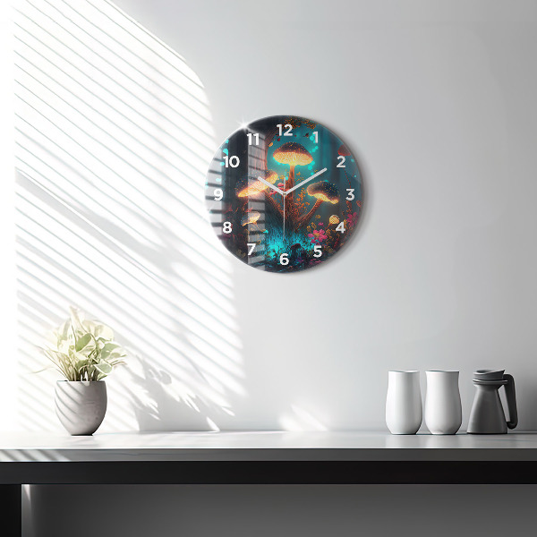 Round glass clock Forest and magic mushrooms