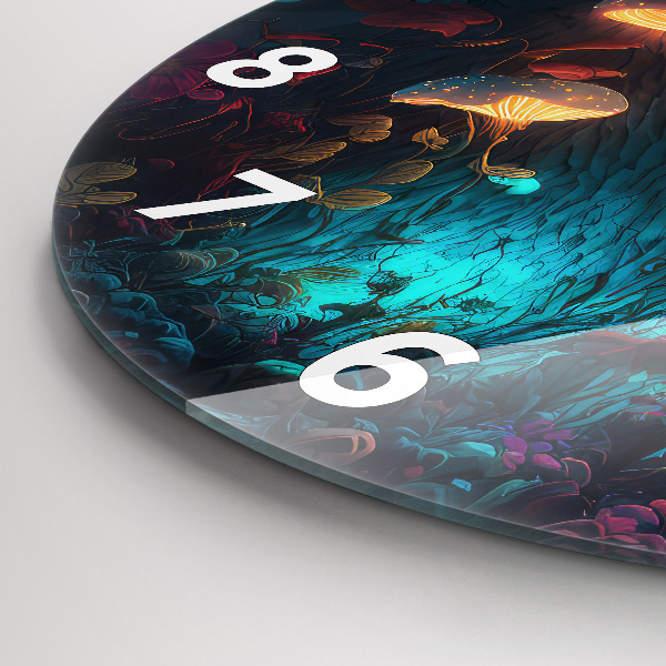 Round glass clock Forest and magic mushrooms