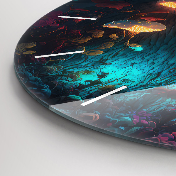Round glass clock Forest and magic mushrooms