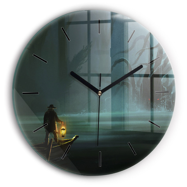 Round glass clock Man and Monster in the Swamp