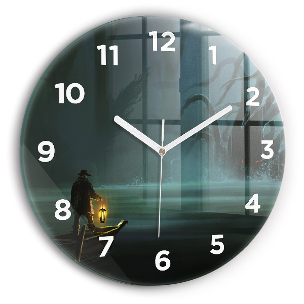 Round glass clock Man and Monster in the Swamp