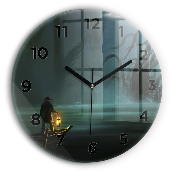 Round glass clock Man and Monster in the Swamp
