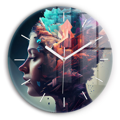 Round glass clock Abstract woman