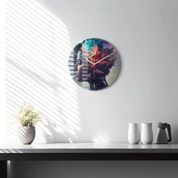 Round glass clock Abstract woman