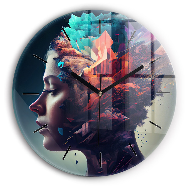 Round glass clock Abstract woman
