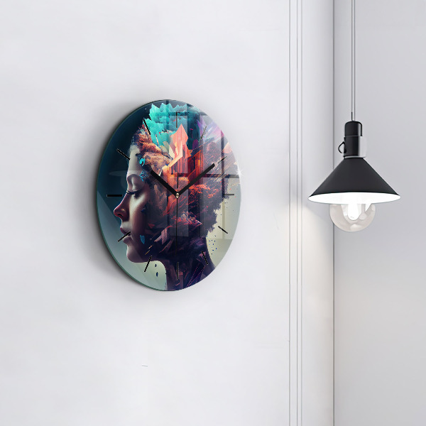 Round glass clock Abstract woman