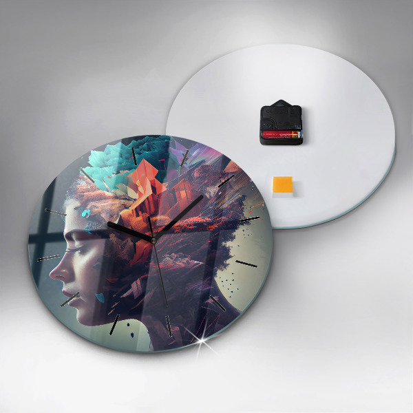 Round glass clock Abstract woman