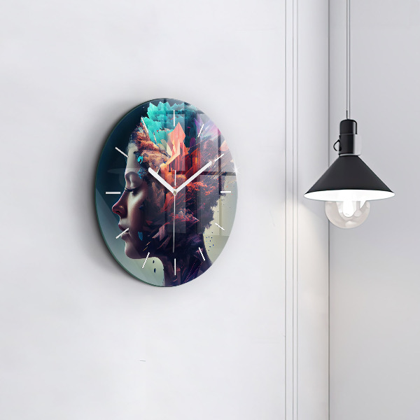 Round glass clock Abstract woman