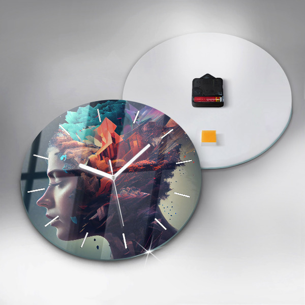 Round glass clock Abstract woman