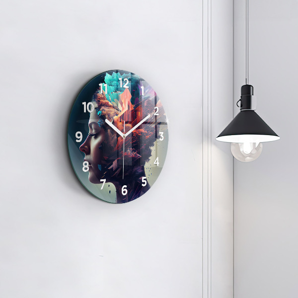 Round glass clock Abstract woman