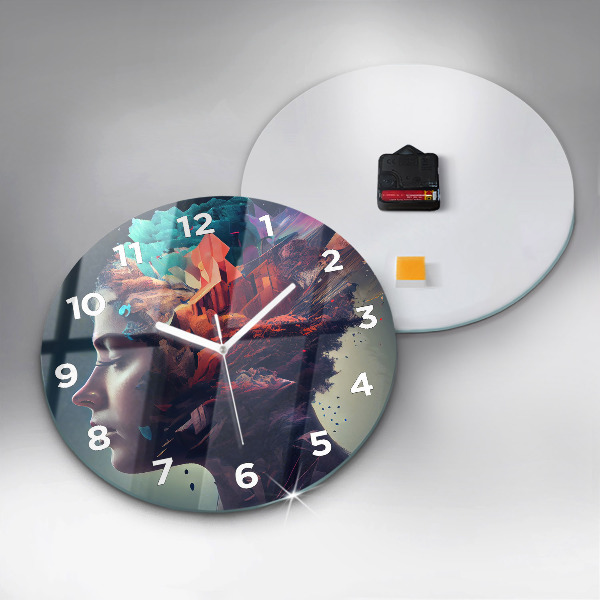 Round glass clock Abstract woman
