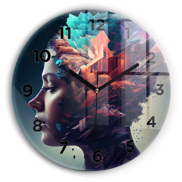 Round glass clock Abstract woman
