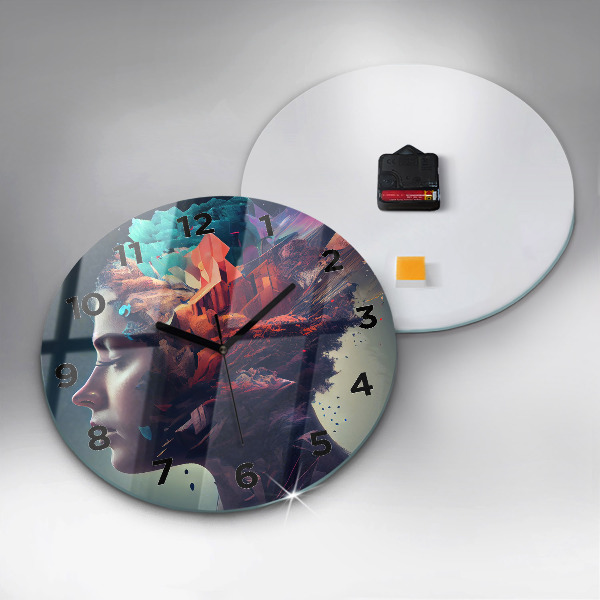 Round glass clock Abstract woman