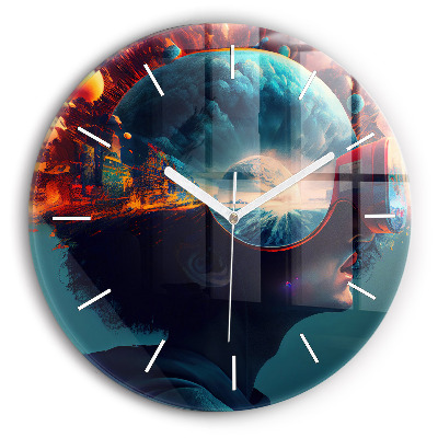 Round glass clock Futuristic world