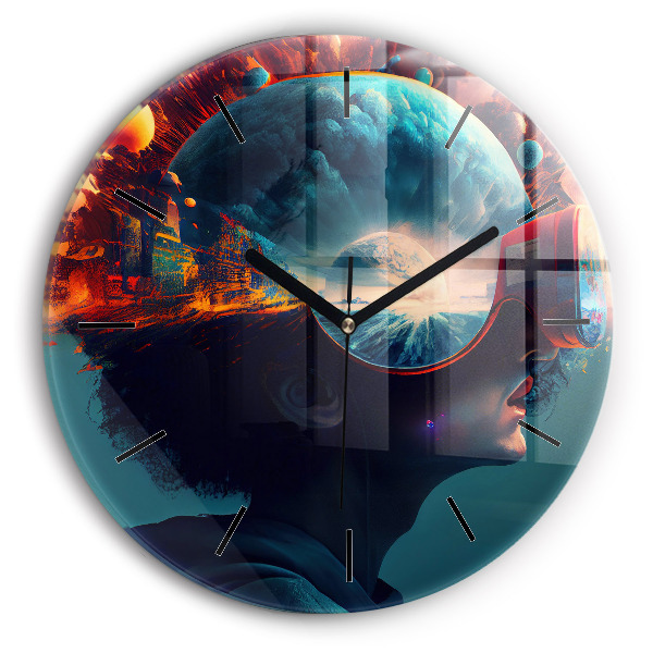 Round glass clock Futuristic world