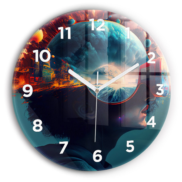 Round glass clock Futuristic world