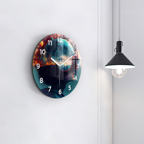 Round glass clock Futuristic world