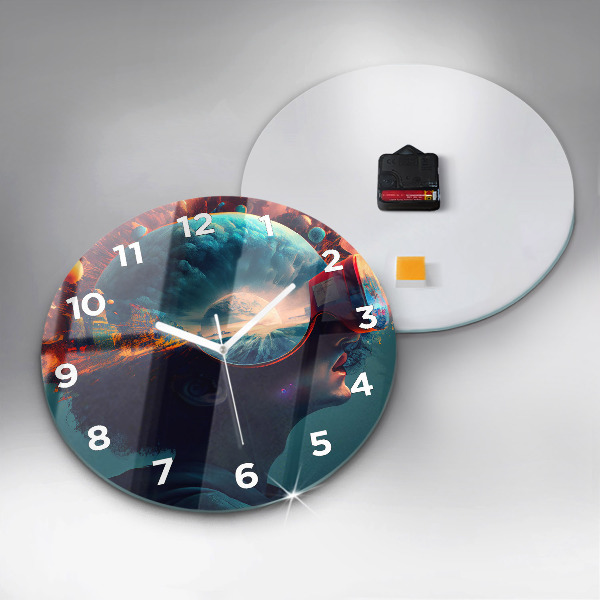 Round glass clock Futuristic world