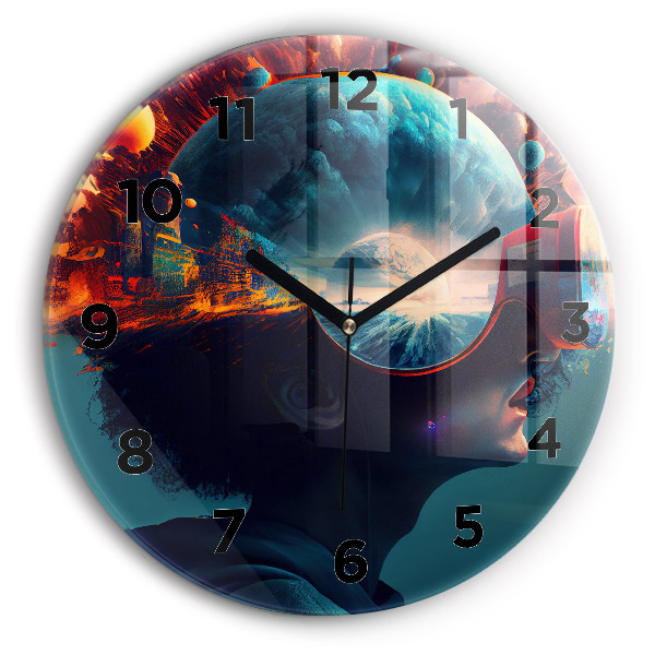 Round glass clock Futuristic world