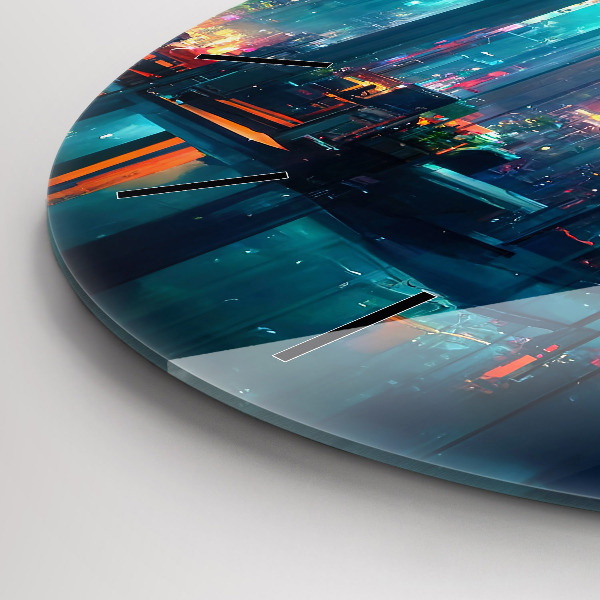 Round glass clock Cyberpunk style city