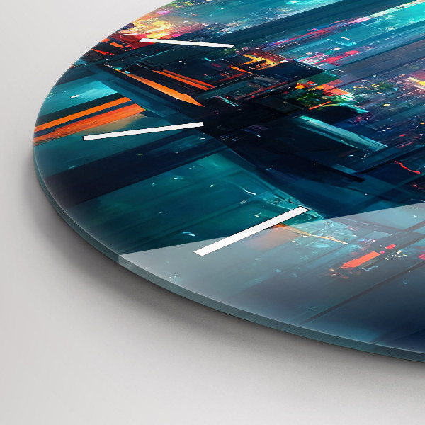 Round glass clock Cyberpunk style city