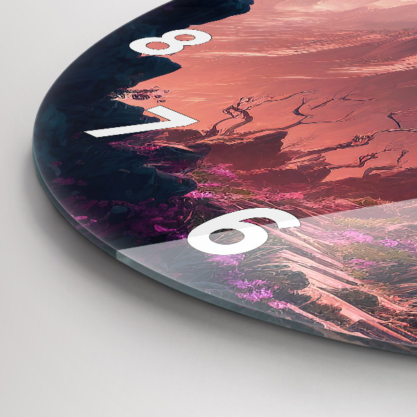 Round glass clock Magical forest and mountains