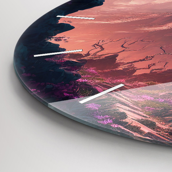 Round glass clock Magical forest and mountains