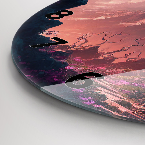 Round glass clock Magical forest and mountains