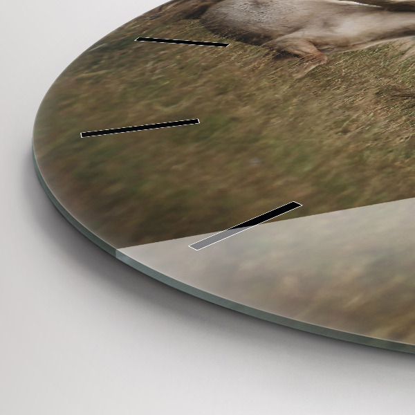 Round glass clock Horses at a gallop
